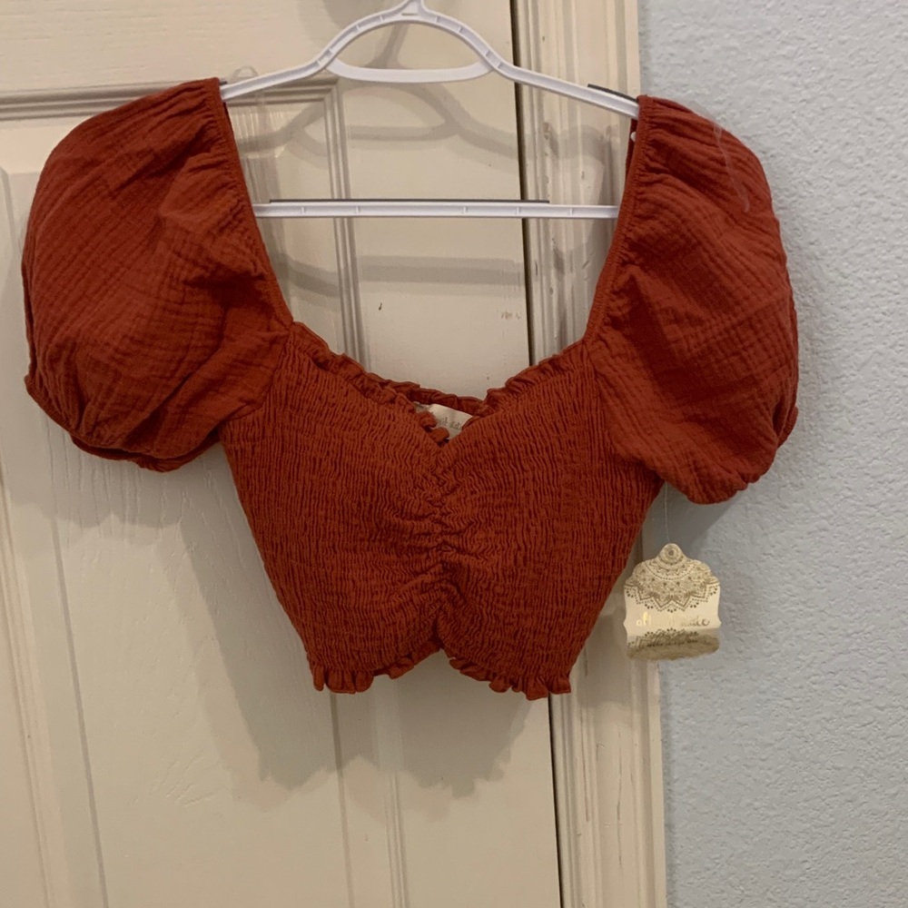 Altar'd State Terracotta Puff Sleeve Blouse